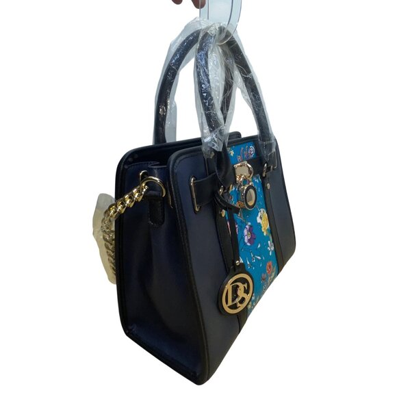 Dasein  Navy Blue Floral Faux Leather Tote Bag with matching wallet - Picture 4 of 16